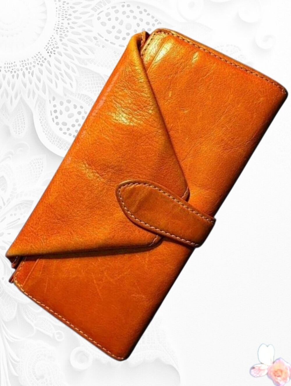 Leather Long Wallet - Orange